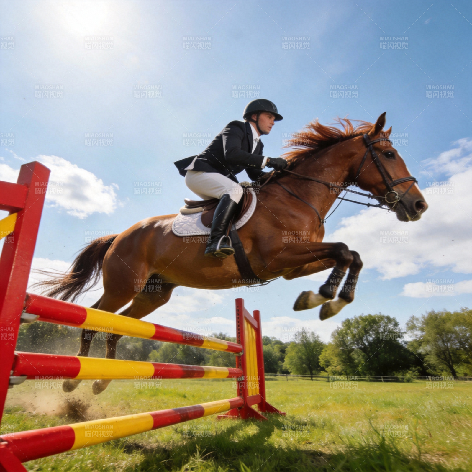 骏马飞跃障碍图片