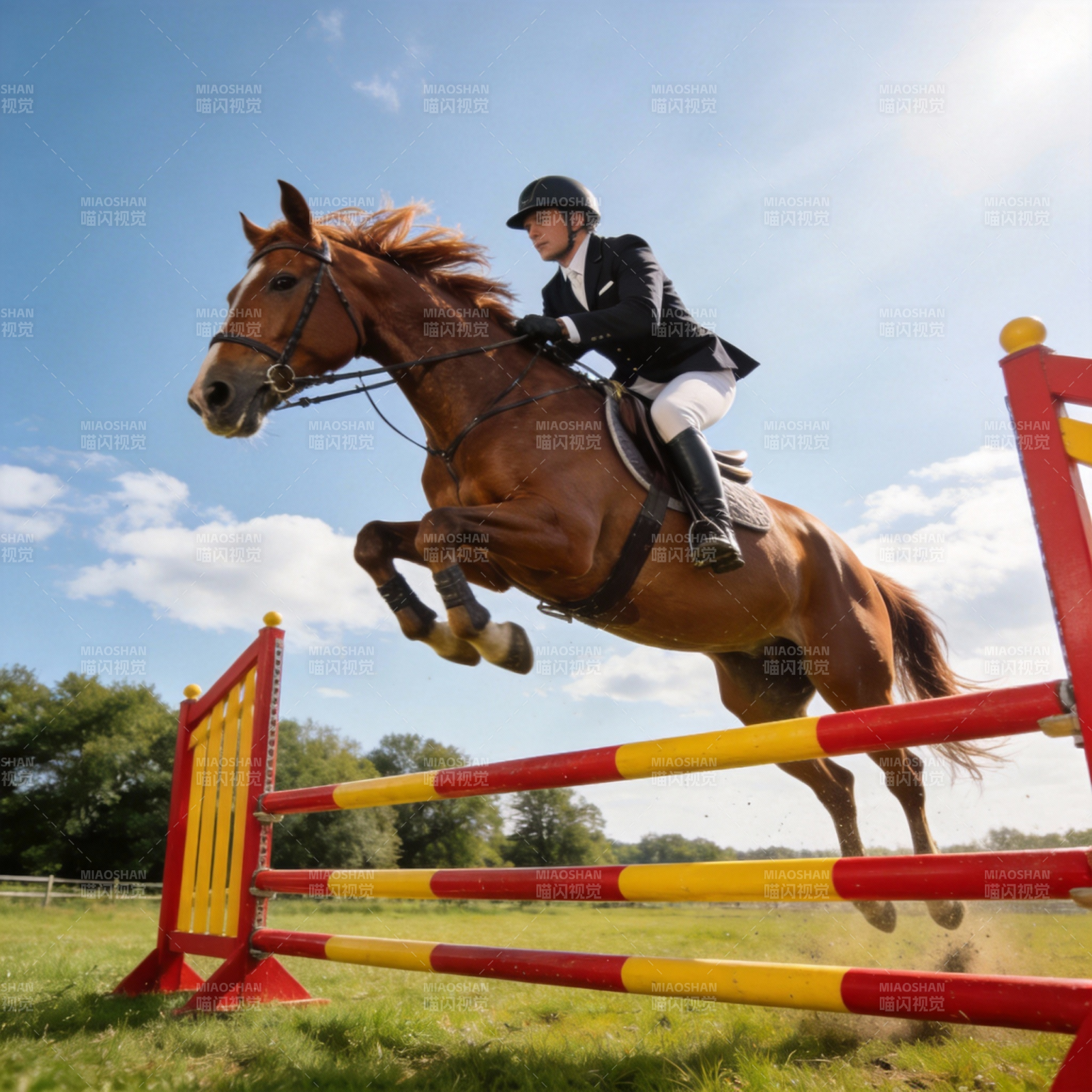 骏马飞跃障碍图片