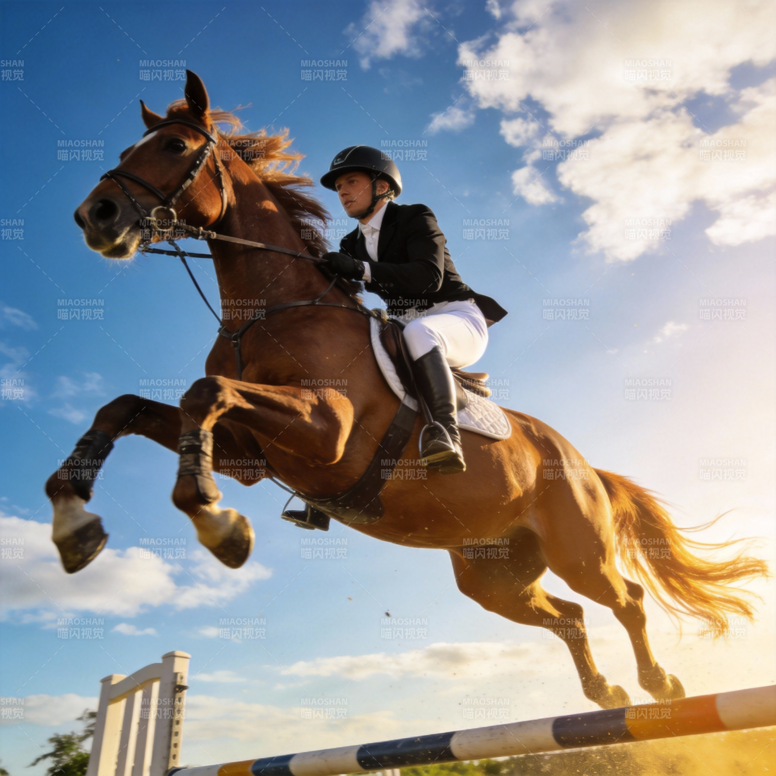 骏马飞跃障碍图片