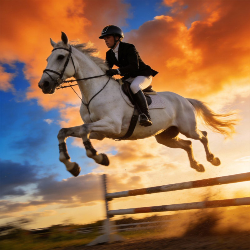 骏马腾跃夕阳下图片