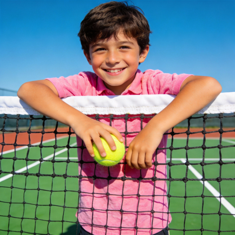 少年网球场微笑图片