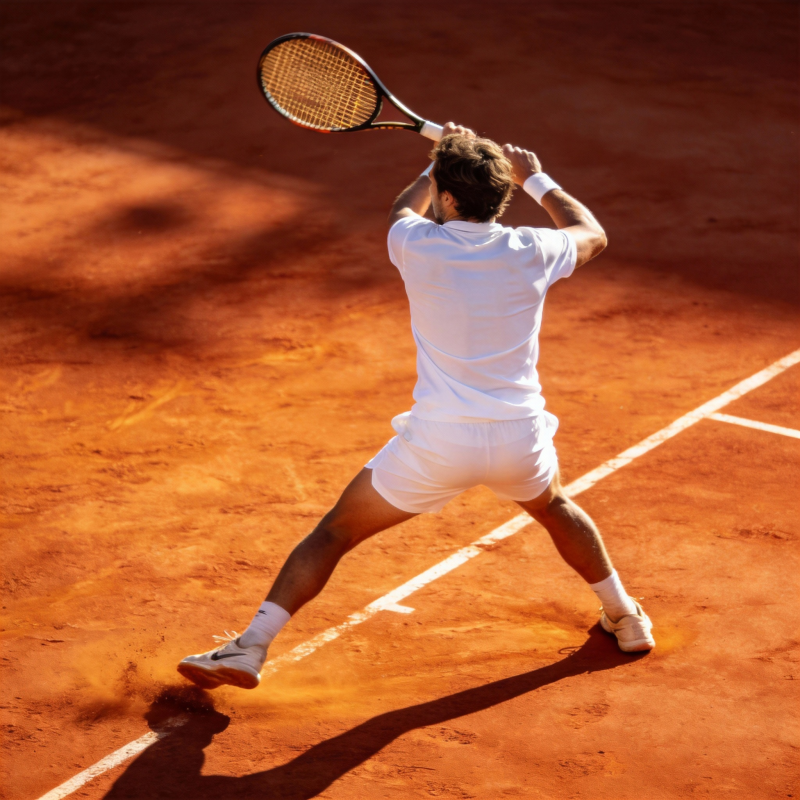 红土上的网球挥拍图片