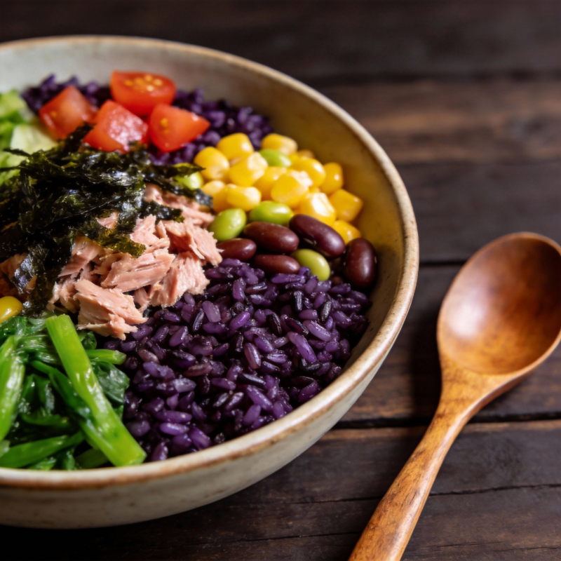 紫米饭碗配蔬菜图片