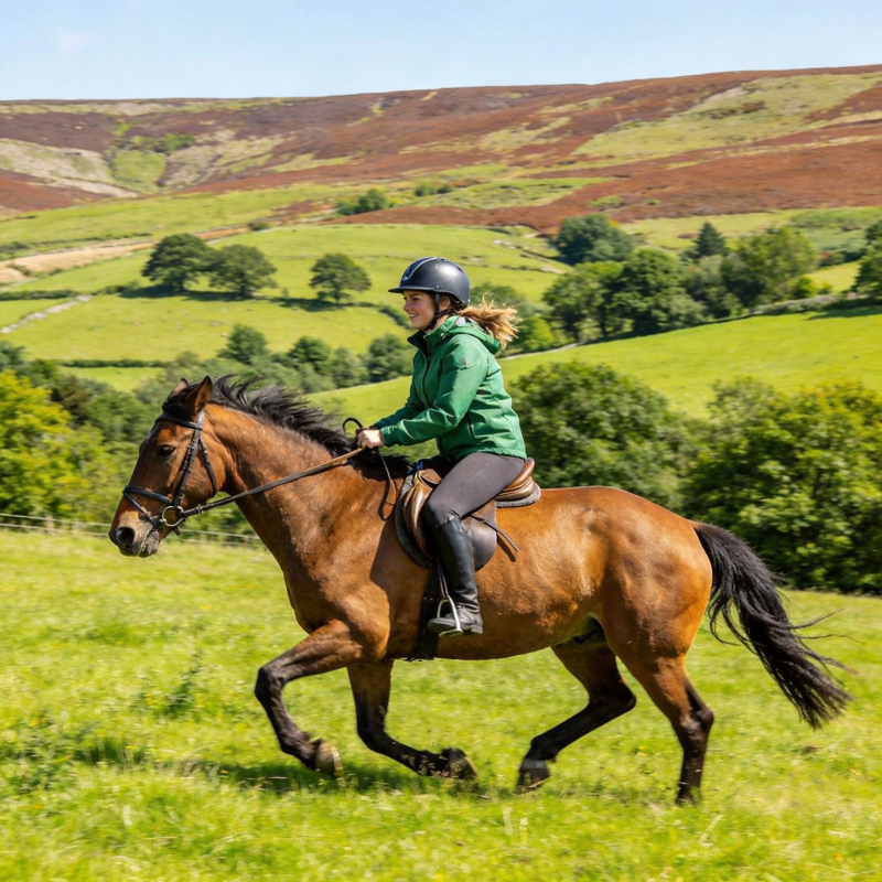 骑马驰骋绿野间图片