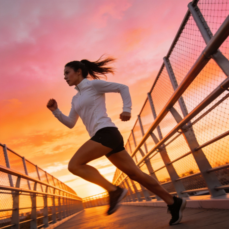 夕阳下奔跑的女子图片