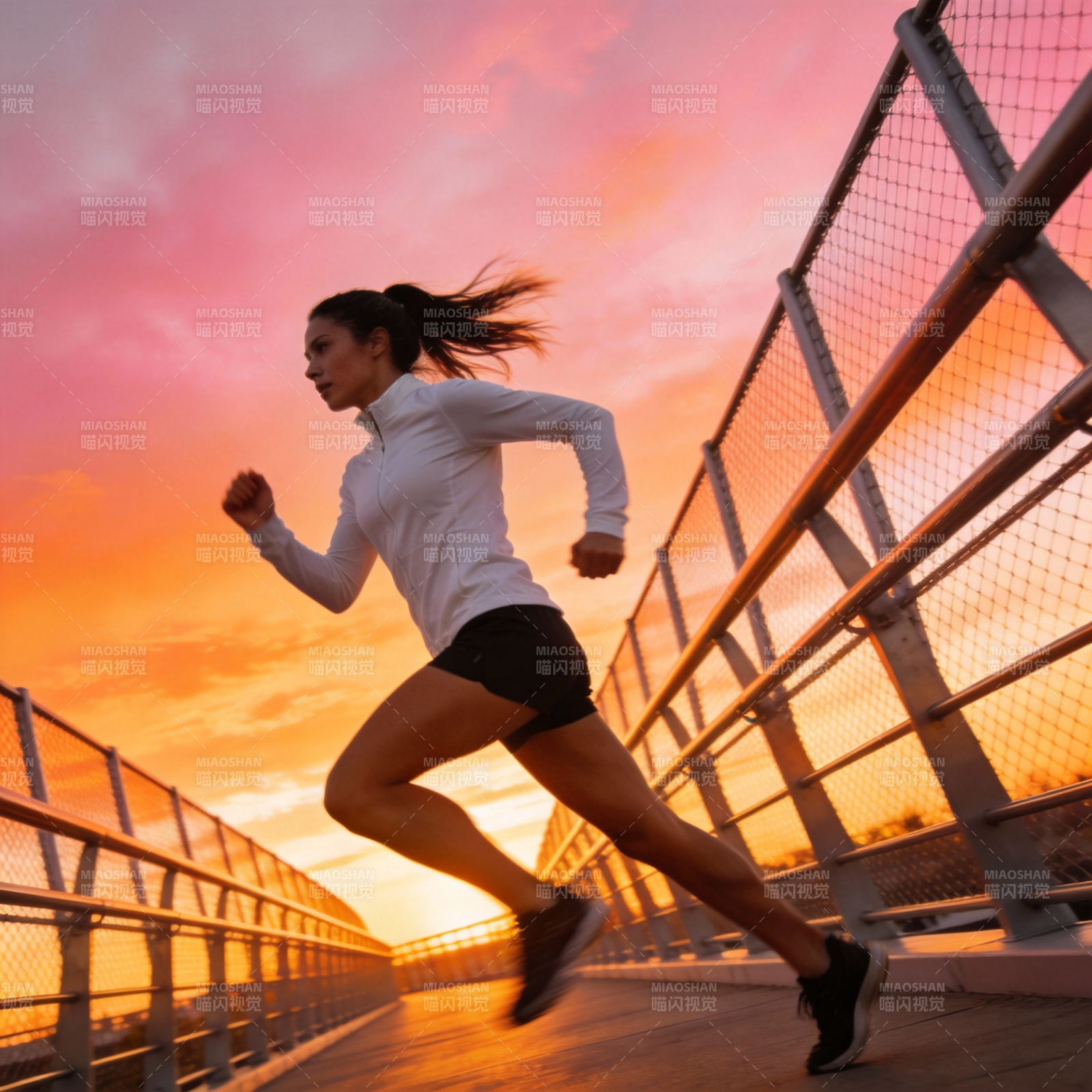 夕阳下奔跑的女子图片