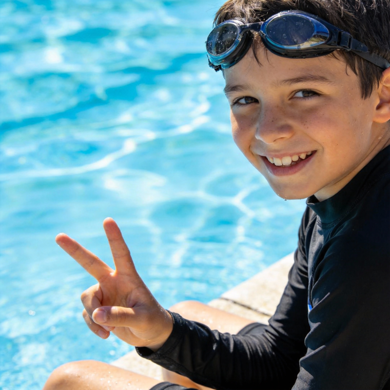 泳池边的快乐男孩图片