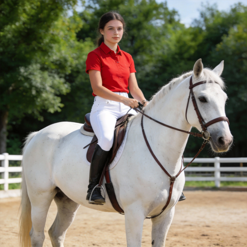 红衣少女骑白马图片