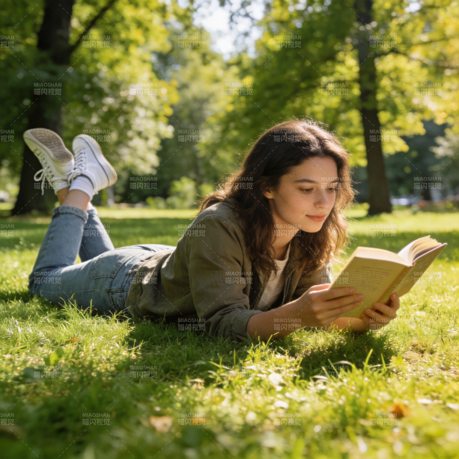 公园读书的女孩图片