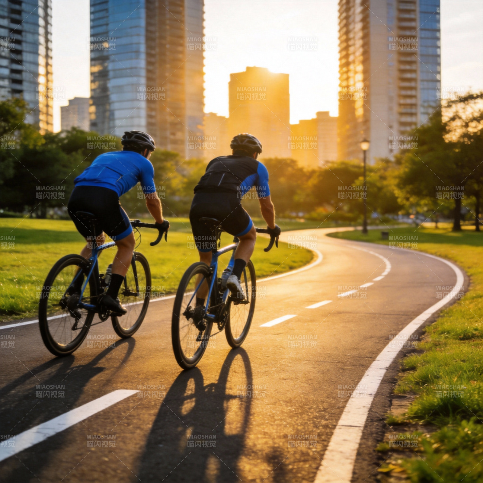 城市骑行日落时分图片