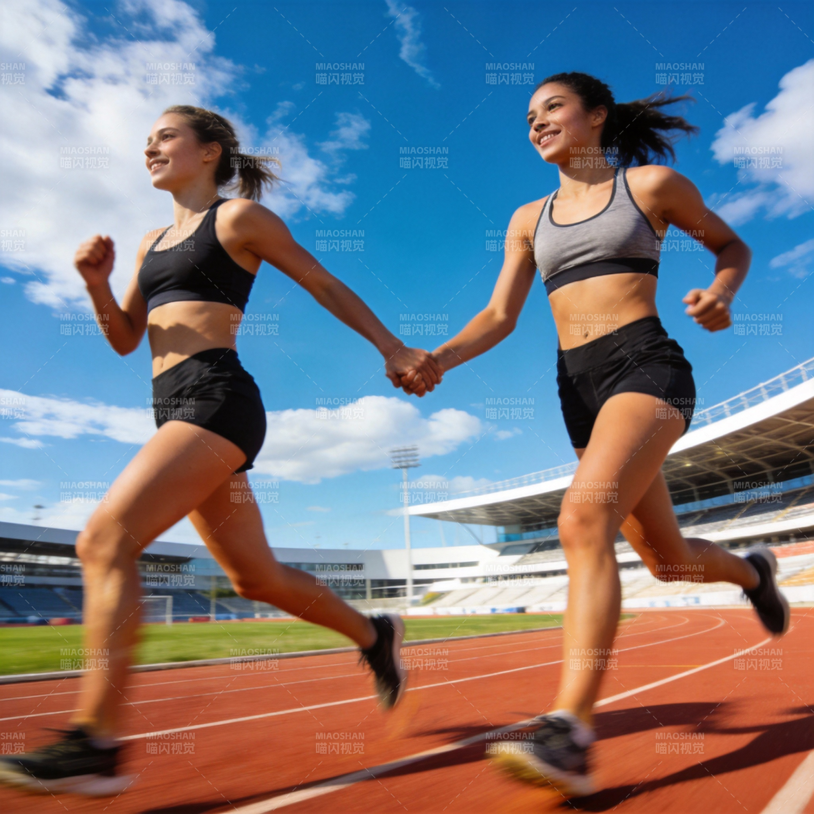 携手奔跑的姐妹图片