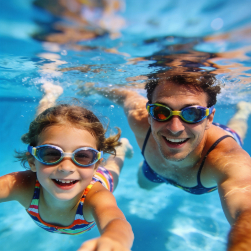 父女泳池嬉戏图片