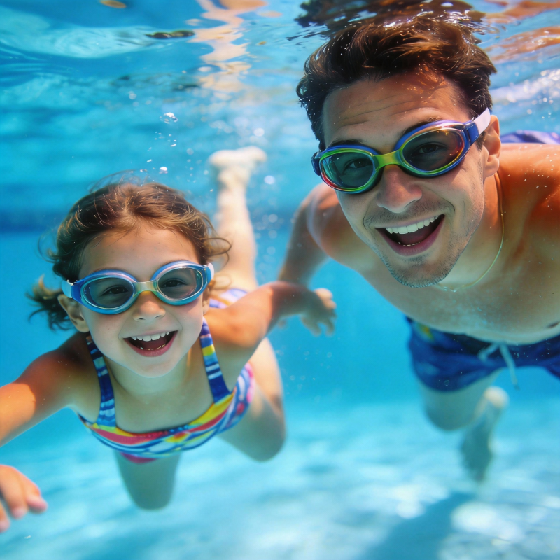 父女水中嬉戏图片