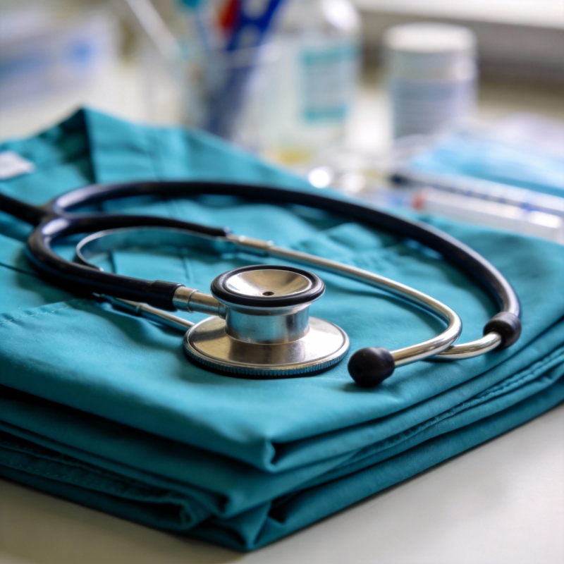 听诊器静置绿布上图片