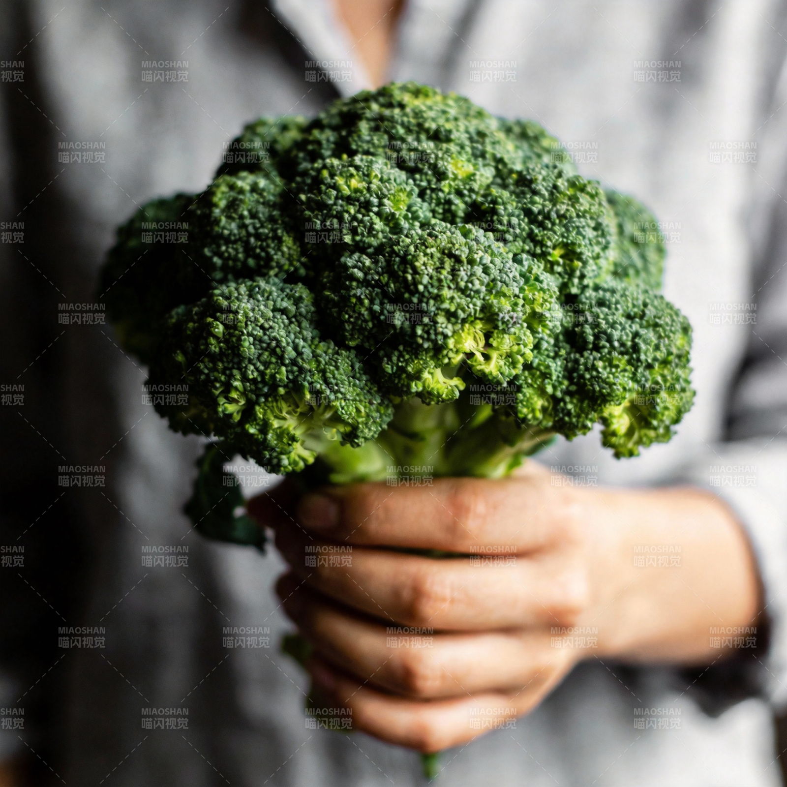 手握新鲜西兰花图片