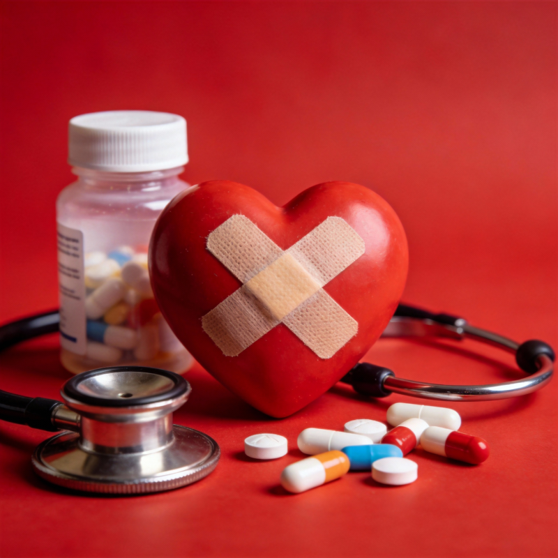 心形药贴与听诊器图片