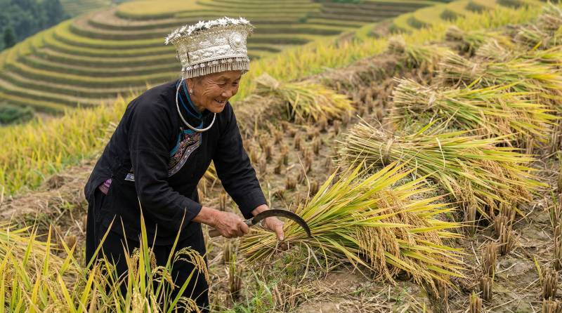 稻田收割忙图片
