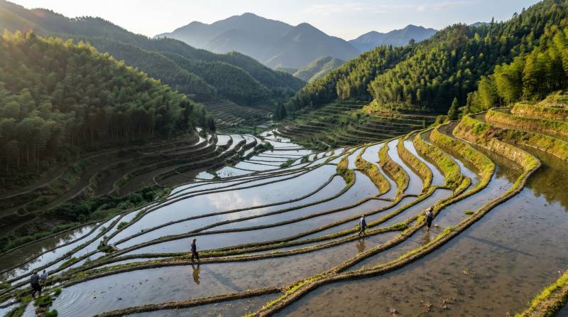 梯田晨光图片