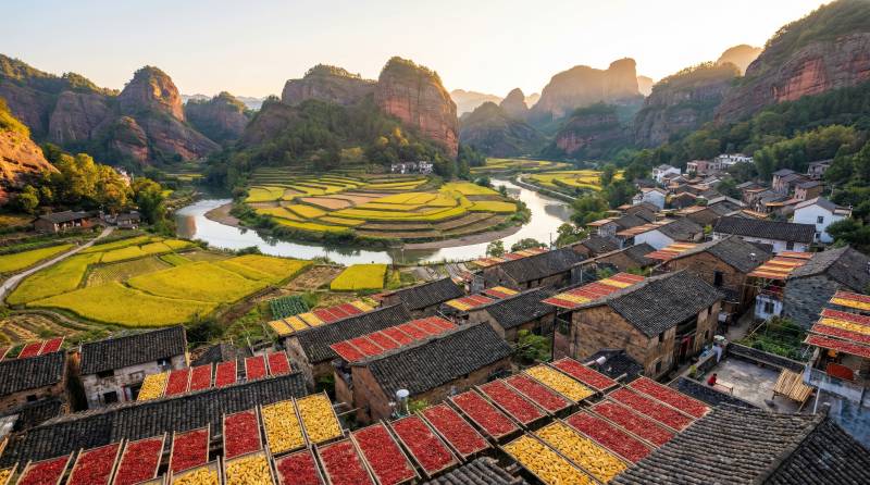 晒秋田园风光图片