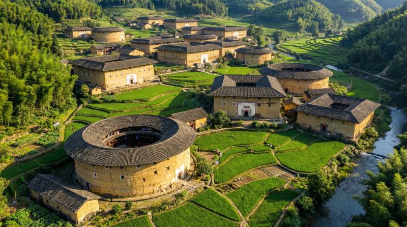 土楼群风光图片