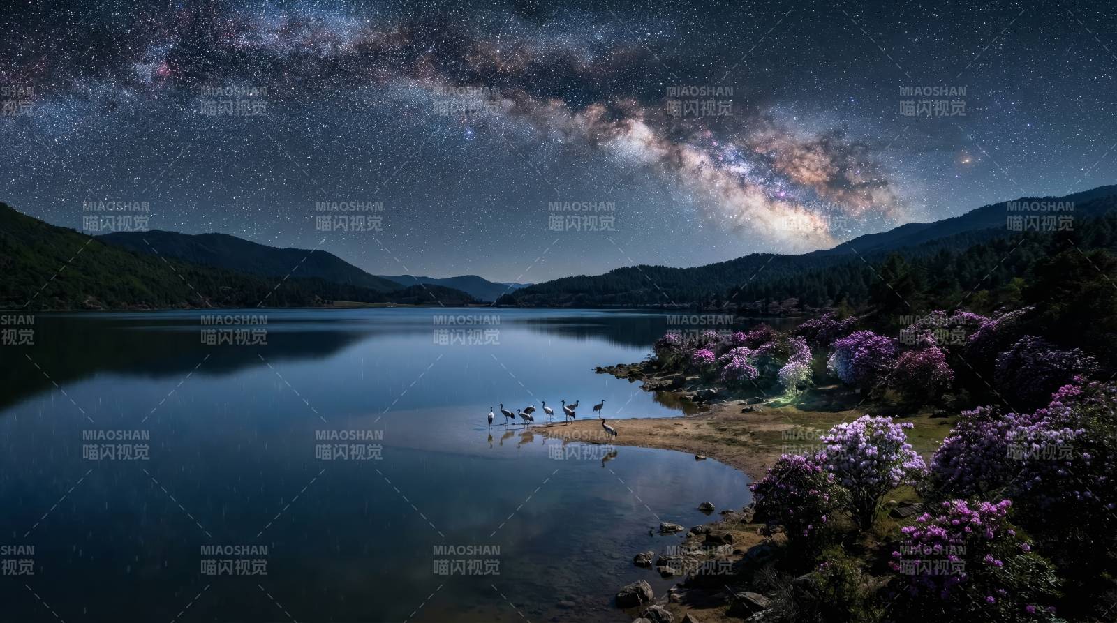 星河湖畔夜景图片