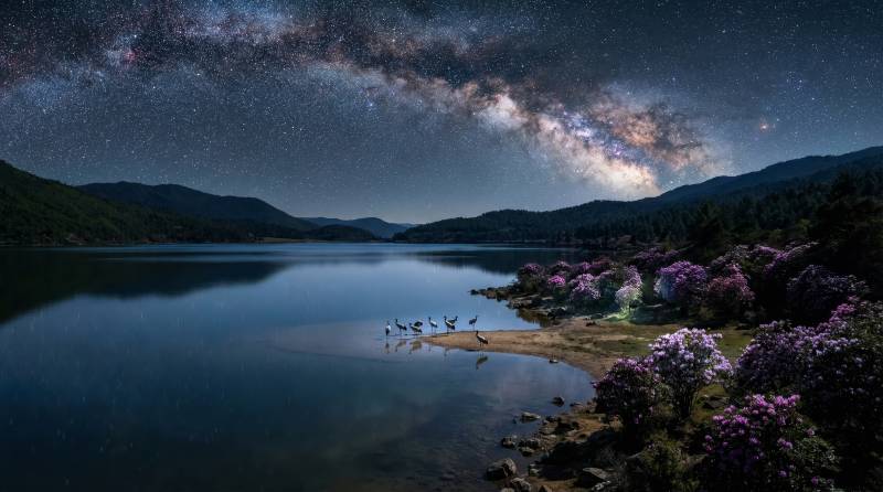 星河湖畔夜景图片