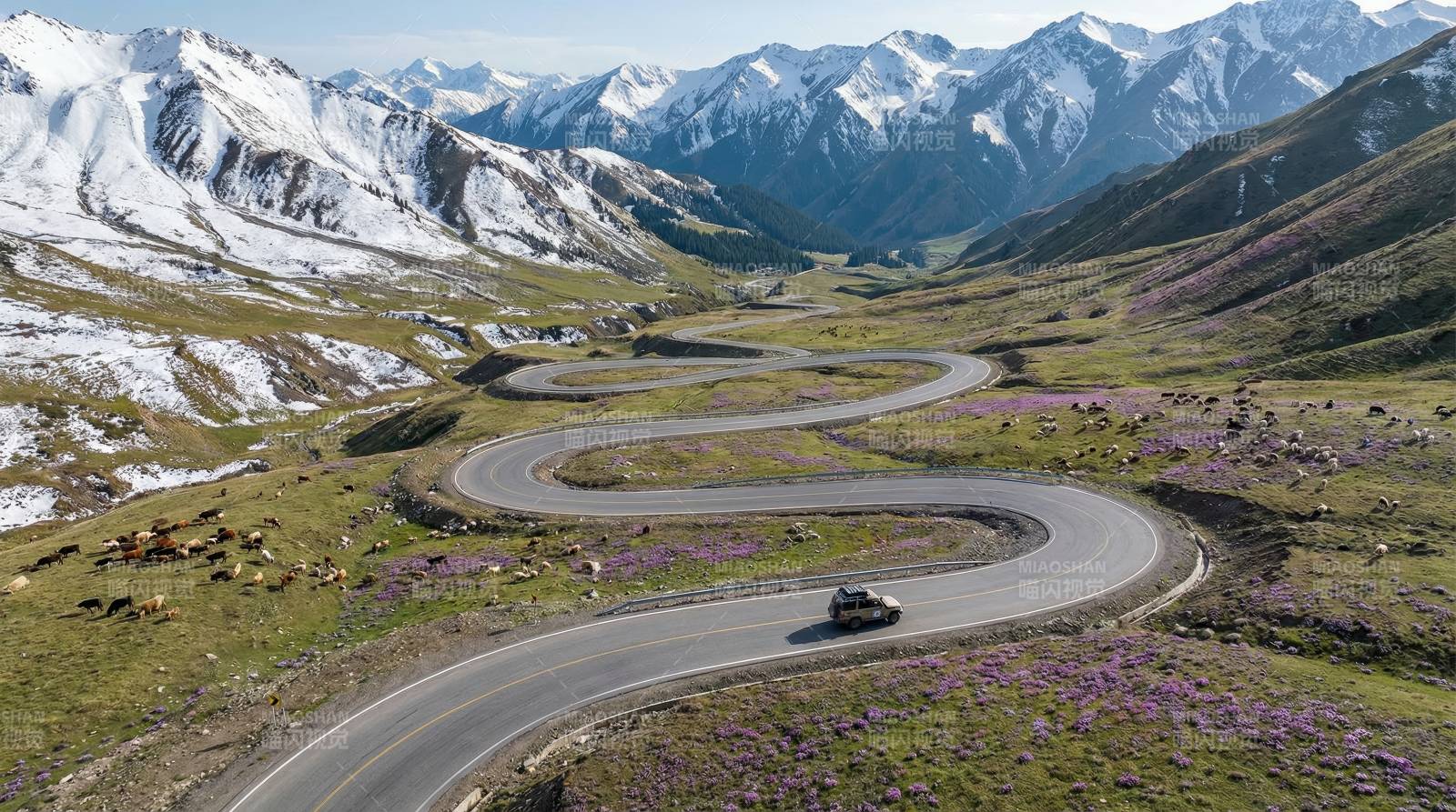 雪山蜿蜒公路图片