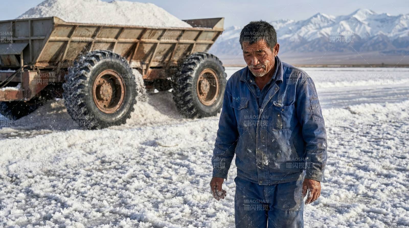 盐湖劳作的工人图片