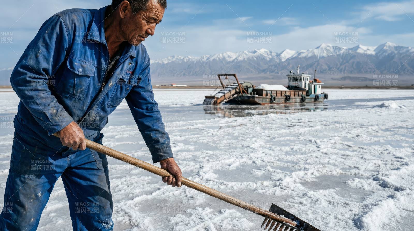 盐湖劳作景象图片