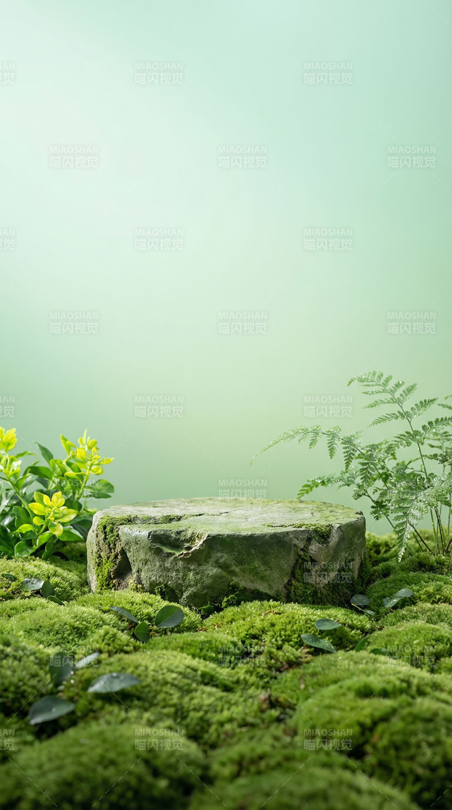 青苔石台静谧景图片