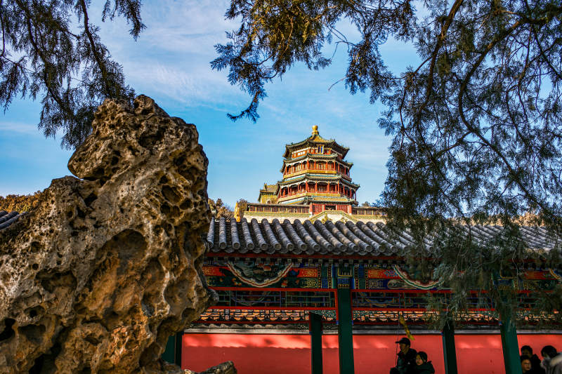 颐和园佛香阁 古塔映碧空图片