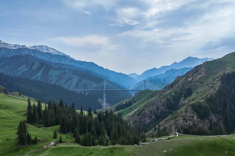 果子沟雪山绿谷风光图片