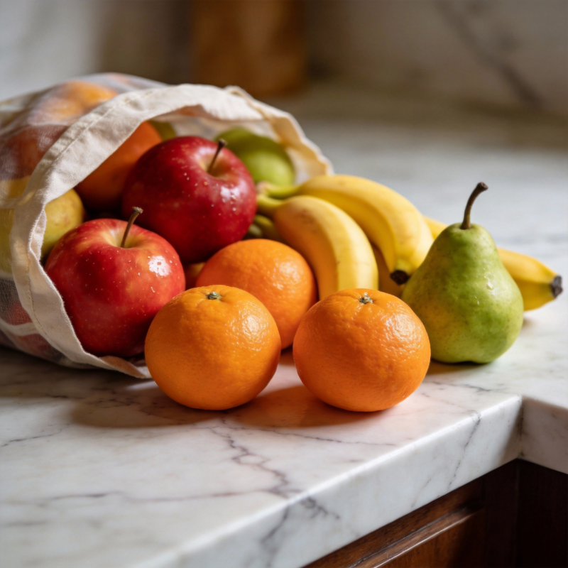 新鲜水果满溢袋中图片