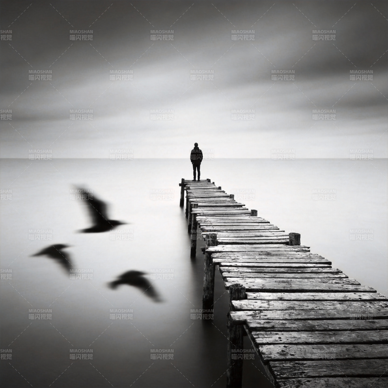 孤影长桥 飞鸟掠过图片