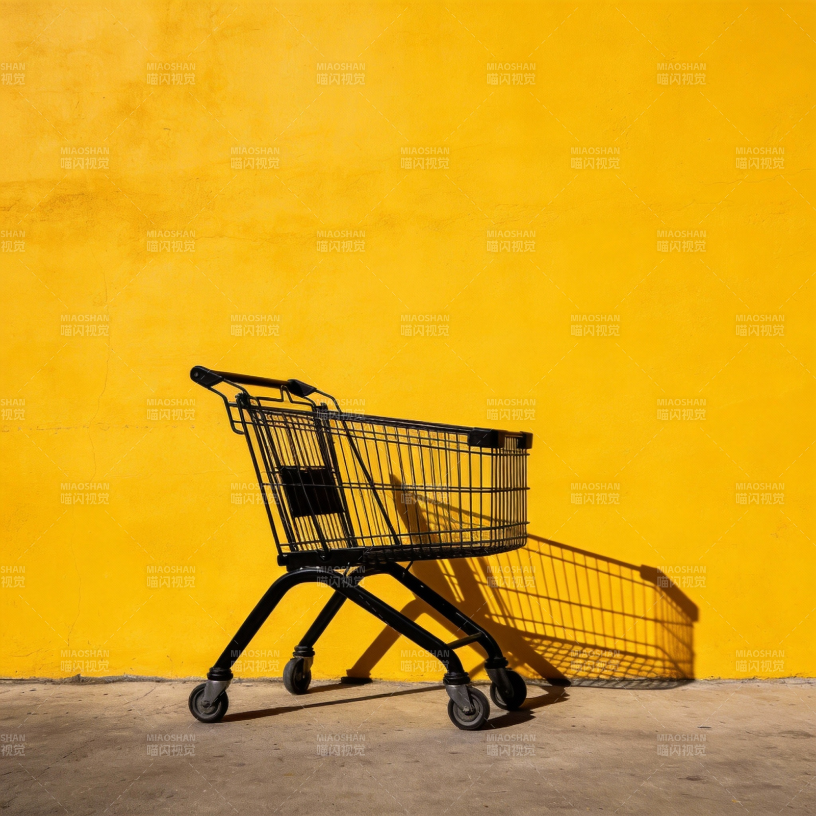 黄墙前的购物车图片