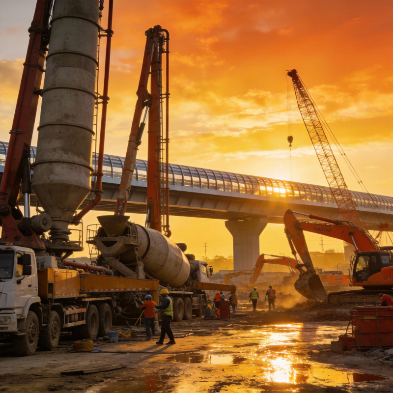 夕阳下的工地繁忙图片