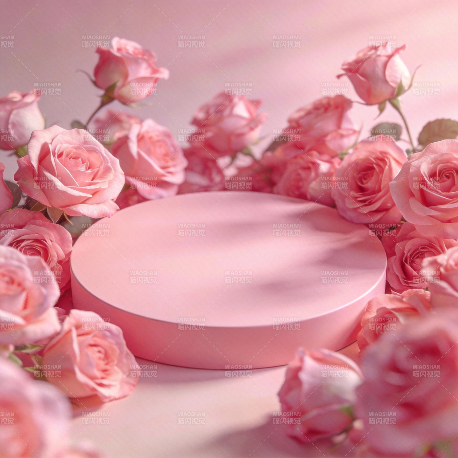 粉玫瑰环绕圆台图片
