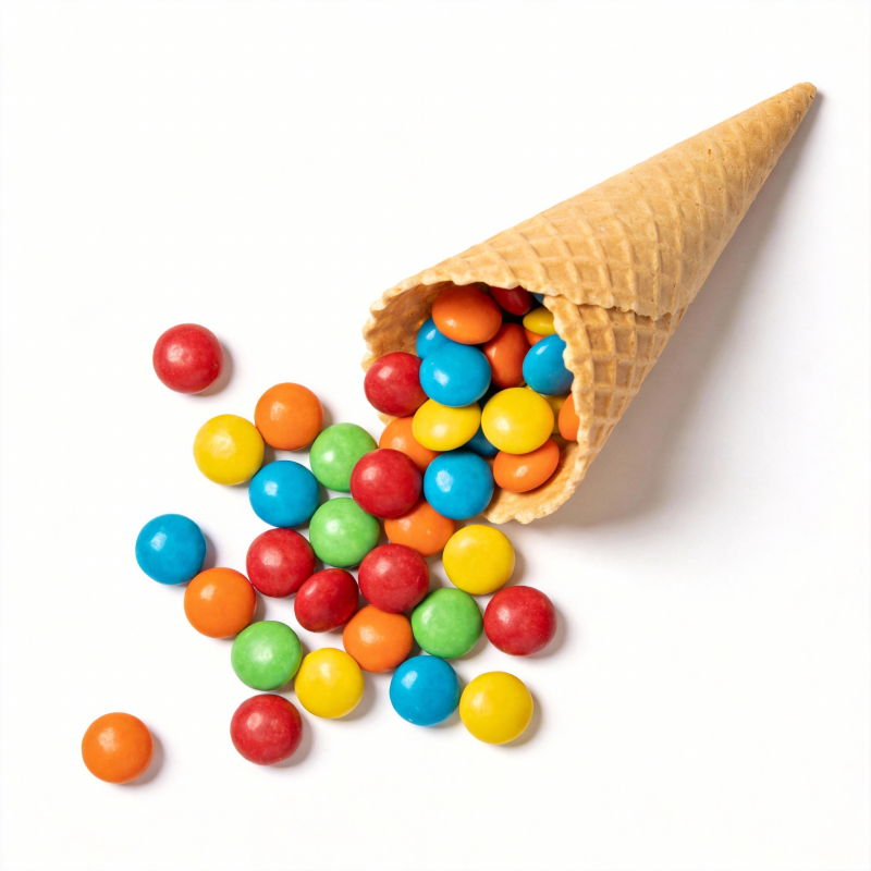 彩色糖果洒落冰淇淋锥图片