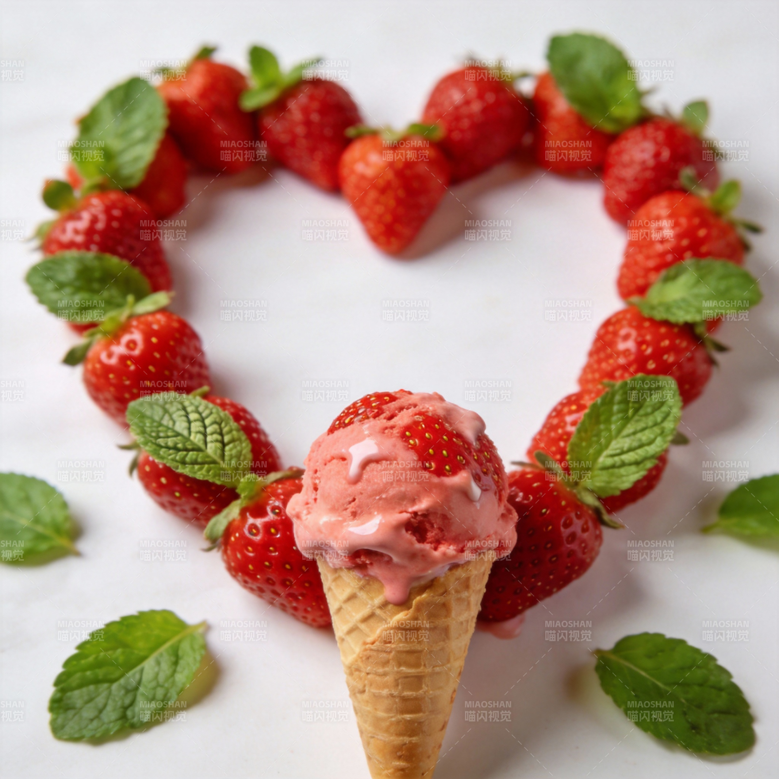 草莓心形冰淇淋图片