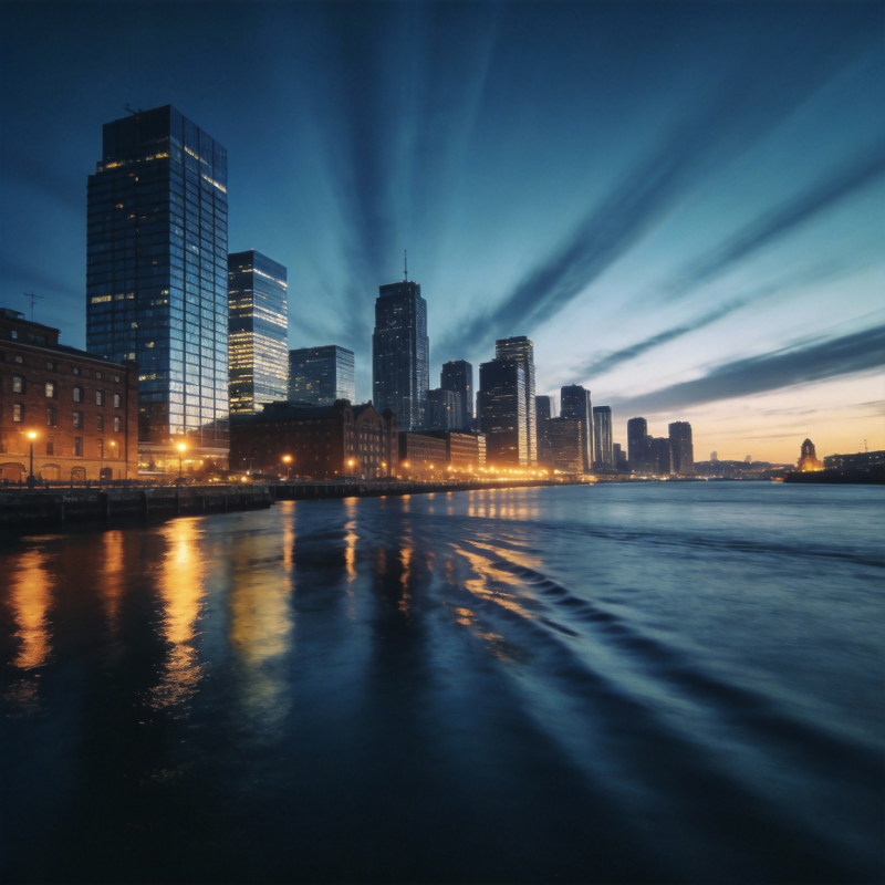 城市夜景倒影图片