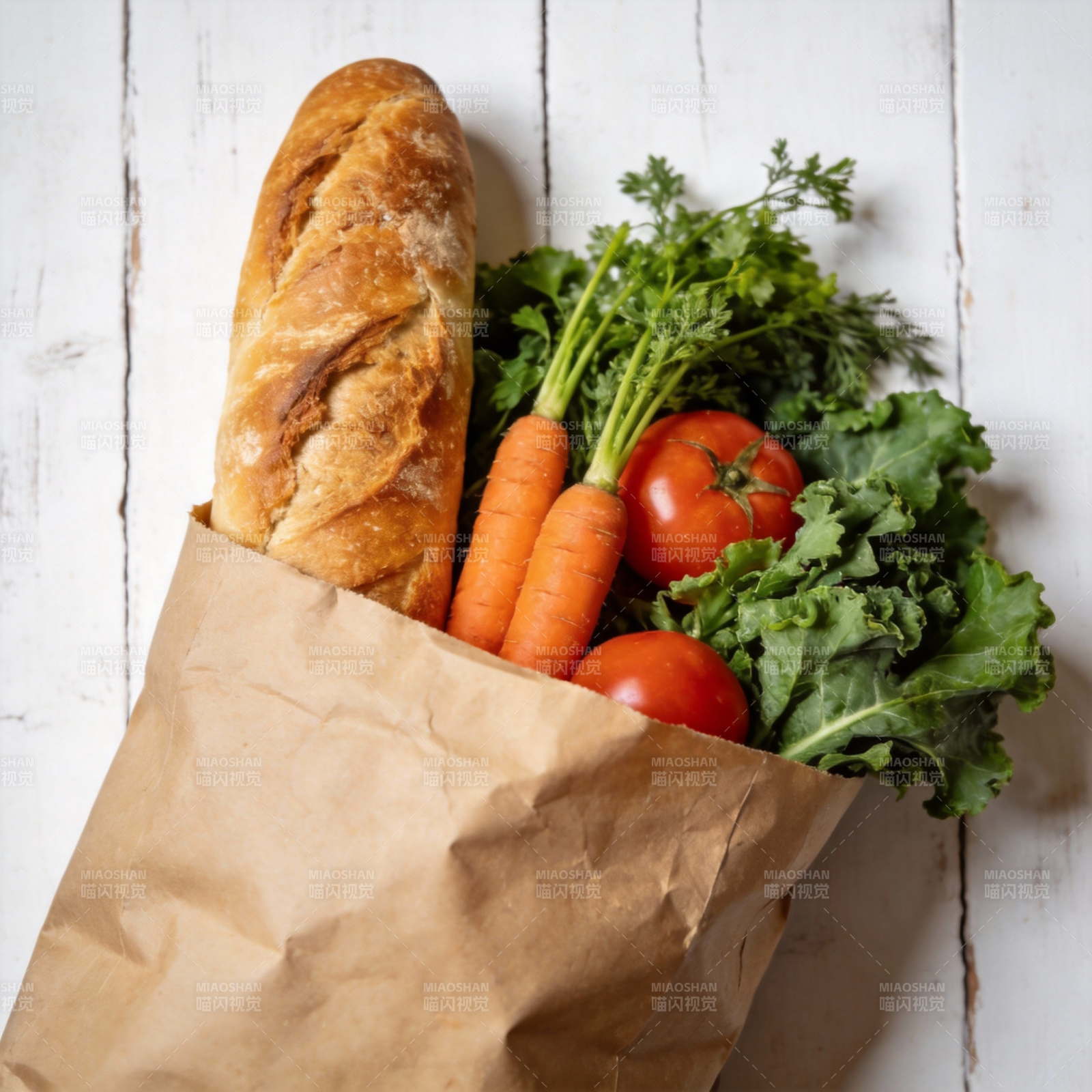 新鲜蔬果与面包图片