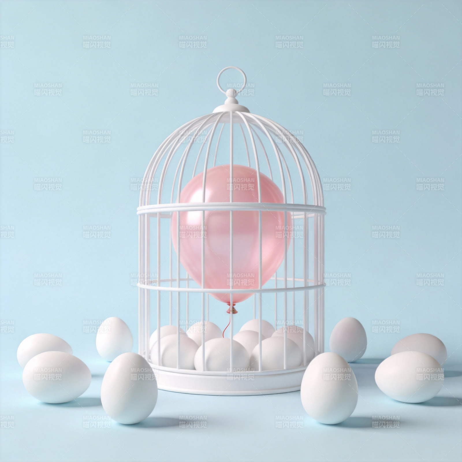 笼中粉气球与白蛋图片