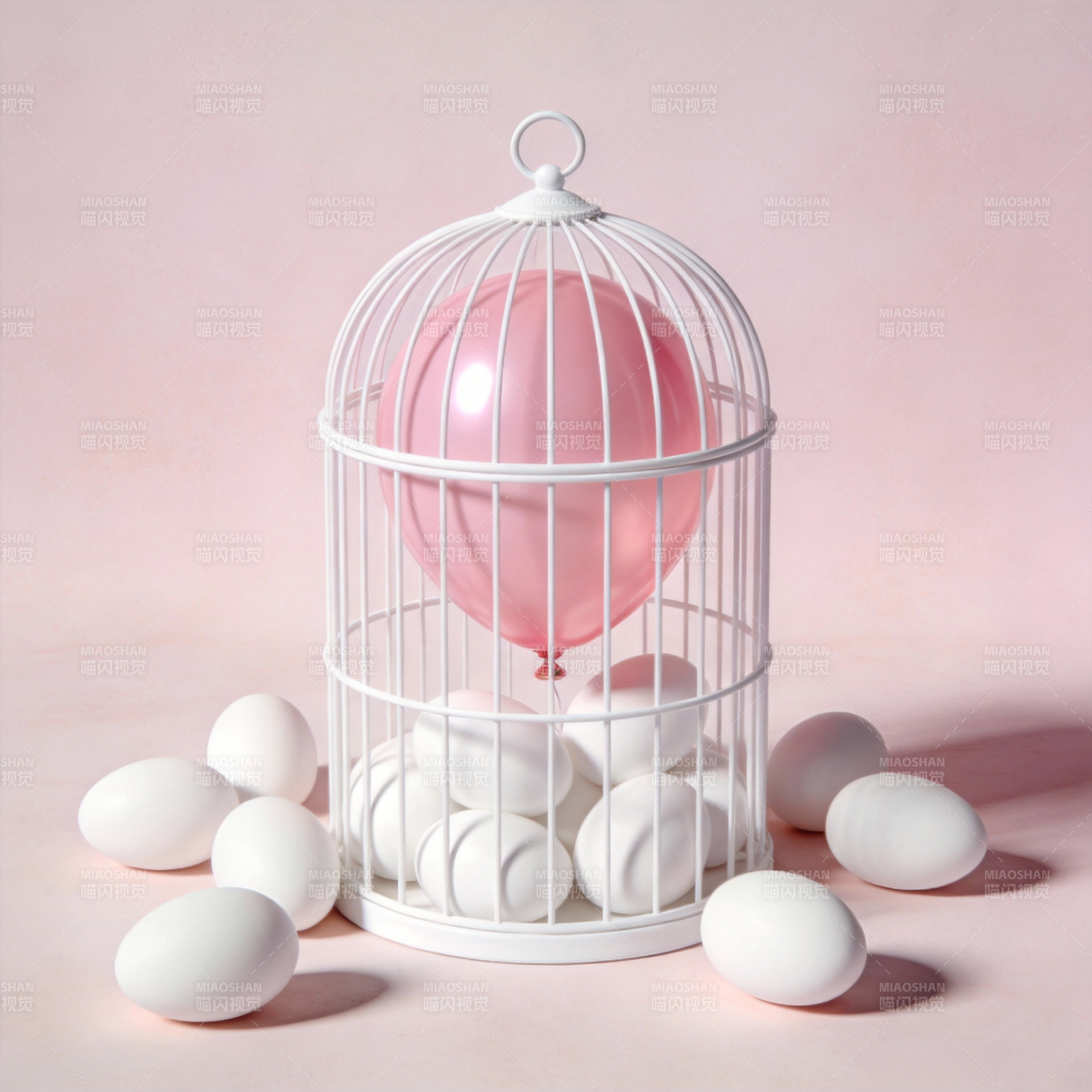 笼中粉球与白蛋图片