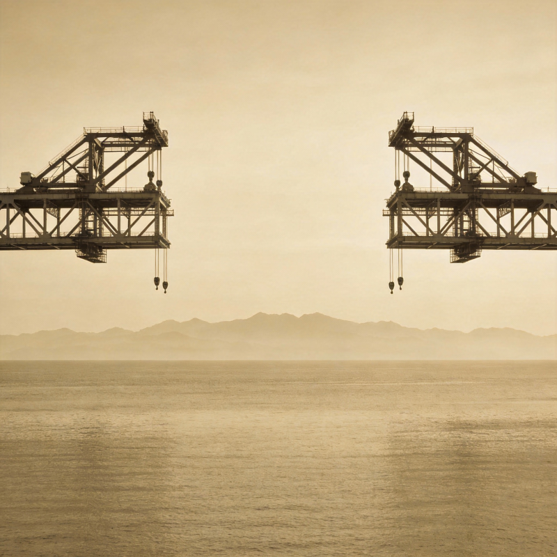 港口吊塔与远山图片