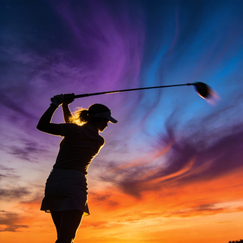 夕阳下的挥杆瞬间图片