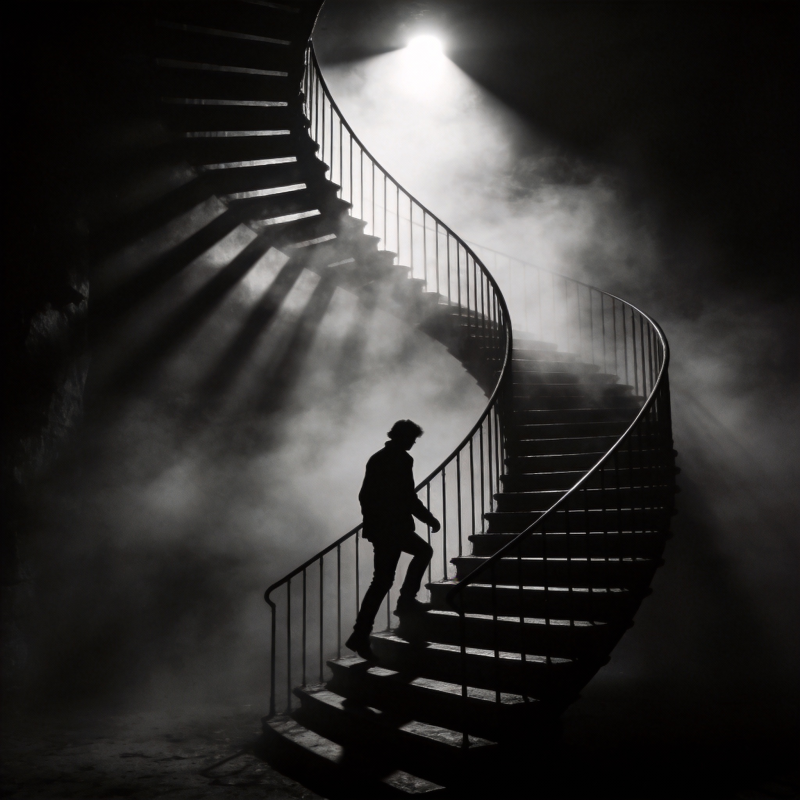 阶梯上的身影图片