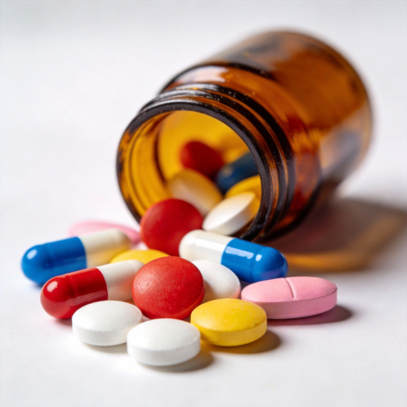 药瓶倾倒 药片散落图片