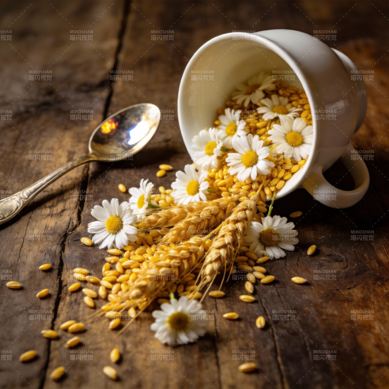 麦穗雏菊溢杯中图片