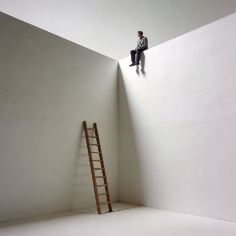 登顶者与梯子图片