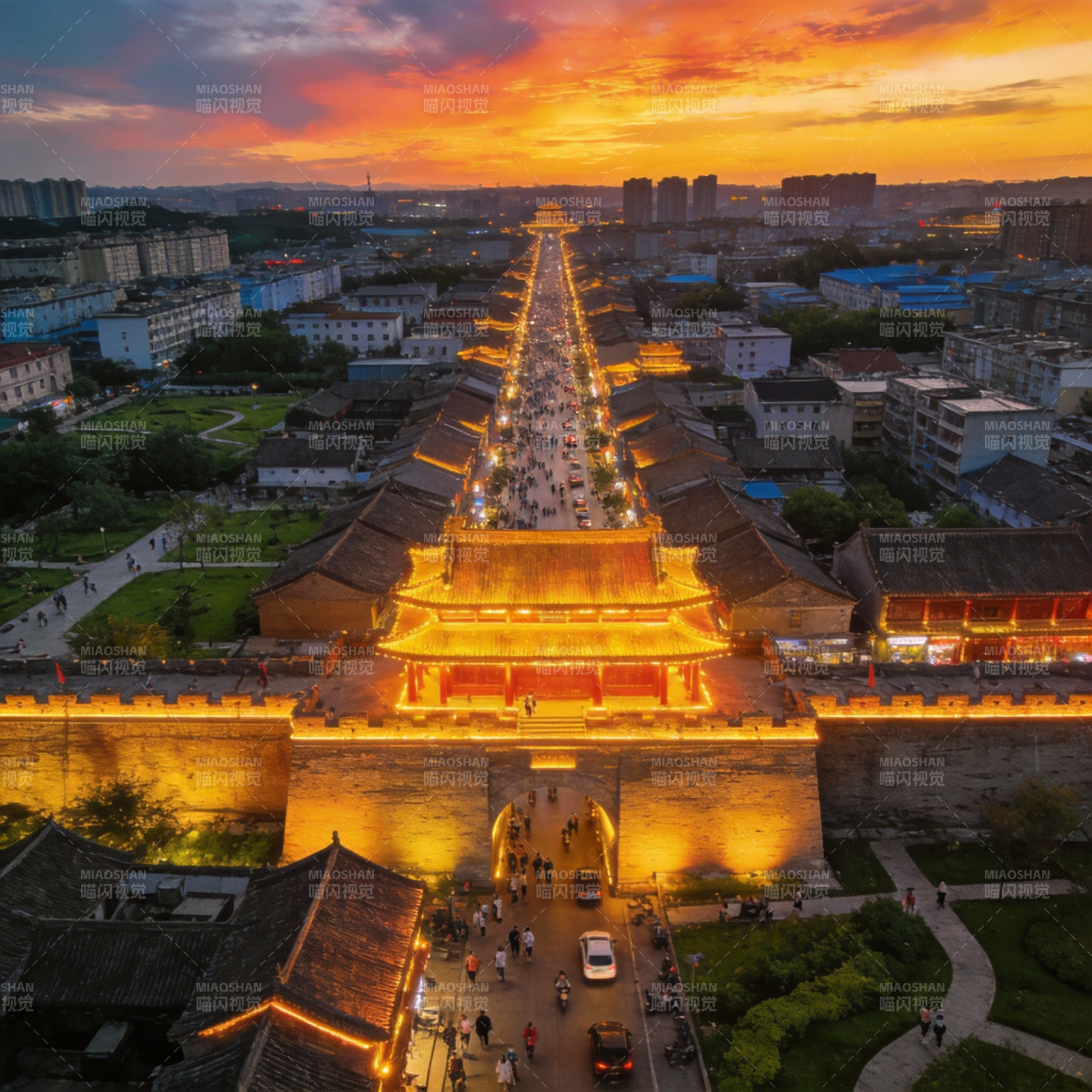 古城黄昏盛景图片